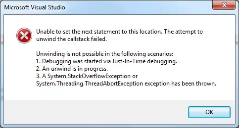 Unable to set the next statement to this location. The attempt to unwind the callstack failed.