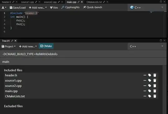 shows main.cpp and the project where it and header.h reside