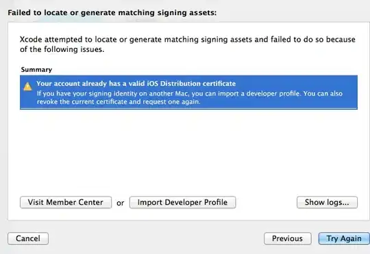 Failed to locate or generate matching signing assets