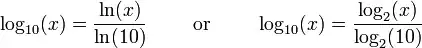 Logarithm for base 10