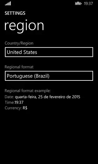 WP 8.1 regional setting