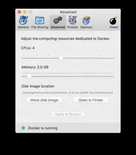 docker advanced tab (memory)