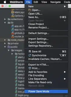 WebStorm > File > Power Save Mode