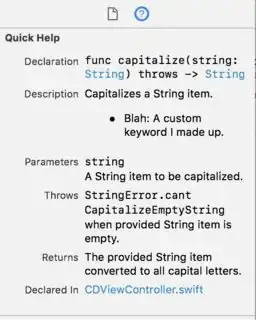 Quick Help Inspector showing custom documentation