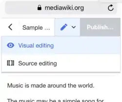Toolbar mit geöffnetem Menü