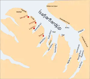 Lage der Bucht Kaldalón zwischen Snæfjallaströnd und Langadalsströnd
