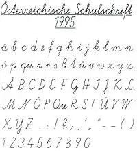 Österreichische Schulschrift (1995) mit zwei unterschiedlichen r-Formen