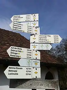 Wanderwegweiser bei der St.-Antonius-Kapelle