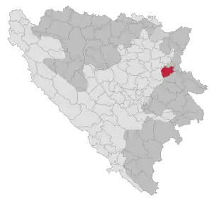 Lage der Gemeinde Šekovići in Bosnien und Herzegowina (anklickbare Karte)