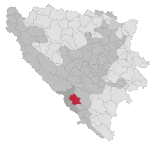 Lage der Gemeinde Široki Brijeg in Bosnien und Herzegowina (anklickbare Karte)