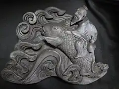 Onigawara, den Eremiten und Shamisen-Meister Kinko darstellend　