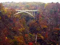 Brücke über die Naruko-Schlucht im Herbst