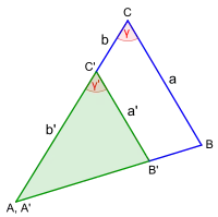 S:W:S-Satza : a' = (b + b') : b',die eingeschlossenen Winkel (γ, γ') stimmen überein