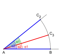 Subtraktion, Winkelweiten
α
2
−
α
1
{\displaystyle \alpha _{2}-\alpha _{1}}