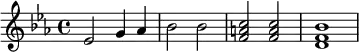 {\set Staff.midiInstrument = #"trumpet" \key es \major es'2 g'4 as'4 bes'2 bes'2 <f' a' c''>2 <f' a' c''>2 <d' f' bes'>1}