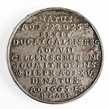 1/2 Sterbetaler 1665 auf Christian Ludwig, tituliert u.a. als Graf von Diepholz. (Welter 1517)