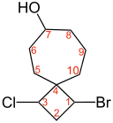 Positionen der Substituenten:1-Brom-3-chlor-spiro[3.6]decan-7-ol
