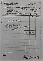 Handschriftliche Rechnung für die französische Wegstrecke dieses Deportationszuges sowie für einen Stempel