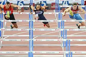 Im Finale v. l. n. r.: Balázs Baji, Pascal Martinot-Lagarde und Sergei Schubenkow
