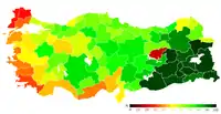 Verteilung der Ja-Stimmen in Prozent in den 81 Provinzen.