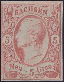 König Johann I. auf einer sächsischen Briefmarke (1855)