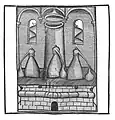Ofen mit drei Balneum-Mariae-Einheiten, mit zentralem Heizschacht (Fauler Heinz). 1500