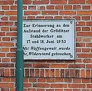 Gedenktafel zur Erinnerung an den 17. Juni 1953