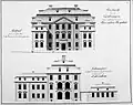 Entwurf von 1784: Haupt- und Seitenfassade des Accouchir-Hospitals (Georg Borheck, Genehmigungsantrag)