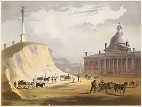 Abtragung des Beacon Hill im Jahr 1811. Blick von Norden auf das Massachusetts State House