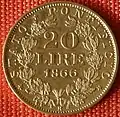 20 Lire Vatikan Gold 1866, Raugewicht 6,45 g = 5,81 g Feingold