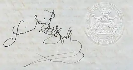 Unterschrift und geprägtes Siegel von Großherzog Friedrich Wilhelm (1899)