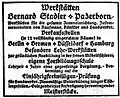 Werbeanzeige der Fa. Bernard Stadler von Januar 1912.