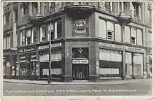 „Konditorei Kaffee Alois Gnant“ im Eckbereich des Bismarckhaus Leipzig im Erd- und erstem Obergeschoss zur Eröffnung 1930