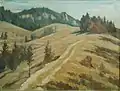 Schlosshöchi bei Holderbank SO; ca. 1930. Oel auf Hartkarton; Format 65 × 50 cm.