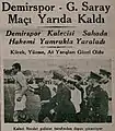 Zeitungsbericht von Yeni Sabah (24. Juli 1939), dabei ein Ausschnitt wie Erdem von der Polizei vom Spielfeld heraus eskortiert wird.