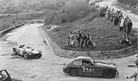 Johnny Claes im Marino Fiat Coupe (links), bei der Mille Miglia 1954