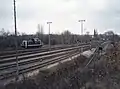 Östliches Gleisvorfeld mit Lok der DB-Baureihe V 60, 1986