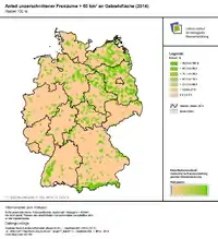 Die Karte des IÖR-Monitor zeigt den Anteil unzerschnittener Freiräume >50 km²