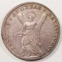 1 Thaler, Georg Ludwig 1709 als Kurfürst von Braunschweig-Lüneburg und Erzbannerträger, in Erwartung des Amts als Erzschatzmeister (Welter 2138)Vs.: Wappen von Braunschweig-Lüneburg mit Kurhut und Warteschild