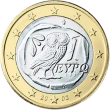 1 Euro, 4-Drachmen-Münze Steinkauz
