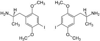 Struktur der beiden Enantiomeren von 2,5-Dimethoxy-4-iodamphetamin