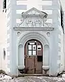 Sitznischenportal mit dem Wappen Georg Cracows und seiner Ehefrau