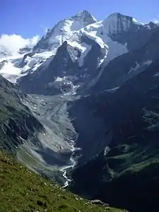 Der Zinalgletscher vor Dent Blanche und Grand Cornier