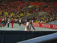 Der Titelverteidiger und Olympiasieger von 2004 Kōji Murofushi erreichte Platz fünf