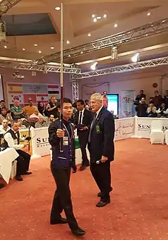 Heo nach seinem Siegball beim Weltcup 2016