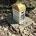 Ein Kilometerstein im Waldstück von Bédoin zum Chalet Reynard