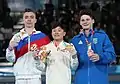 Ehrung der Sieger im Mehrkampf (von links nach rechts): Sergei Naidin (Silber), Takeru Kitazono (Gold), Diogo Soares (Bronze)