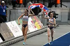 Bronzemedaillengewinnerin Laura Weightman (links, rechts neben ihr: Laura Muir)