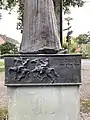 Rechts: zwei Reiter in Rüstung, Beschriftung: „Zug nach Mailand und Köln 1164“