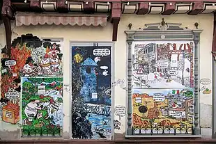 Schäfchen-Comics in der Fußgängerzone in Dieburg